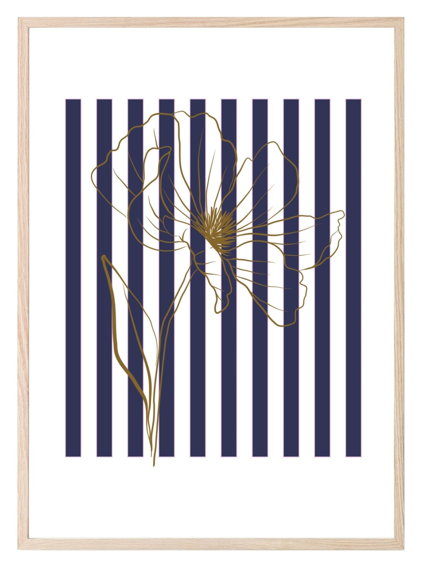 Floral Stripes Wall Art Prints | Various Colours Available Navy Blue