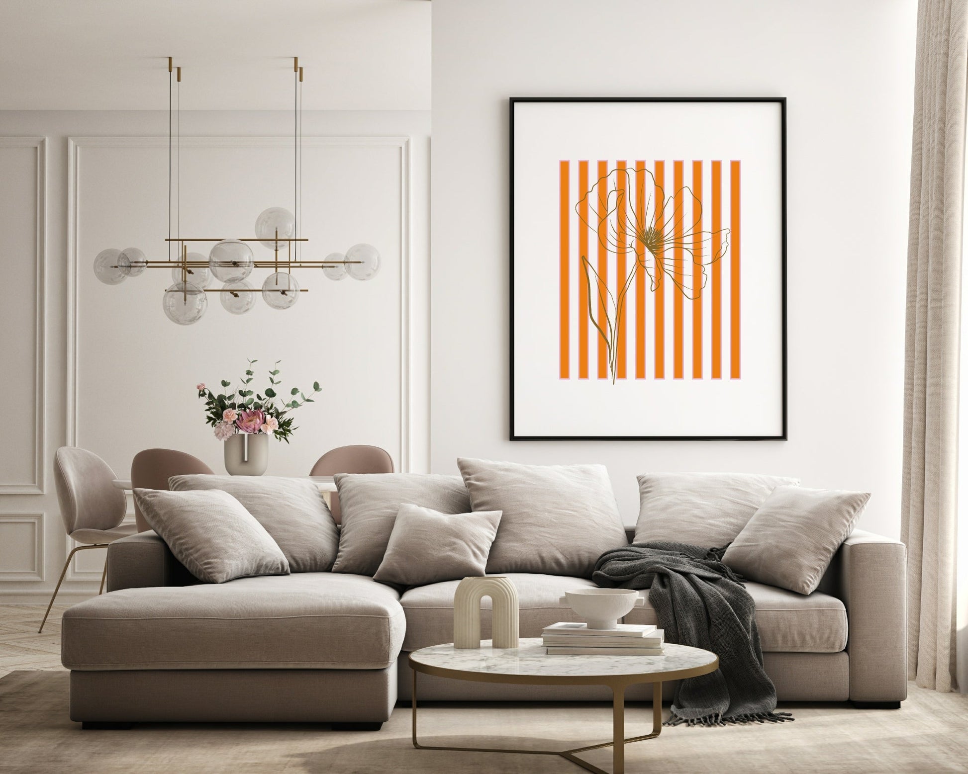 Floral Stripes Wall Art Prints | Various Colours Available