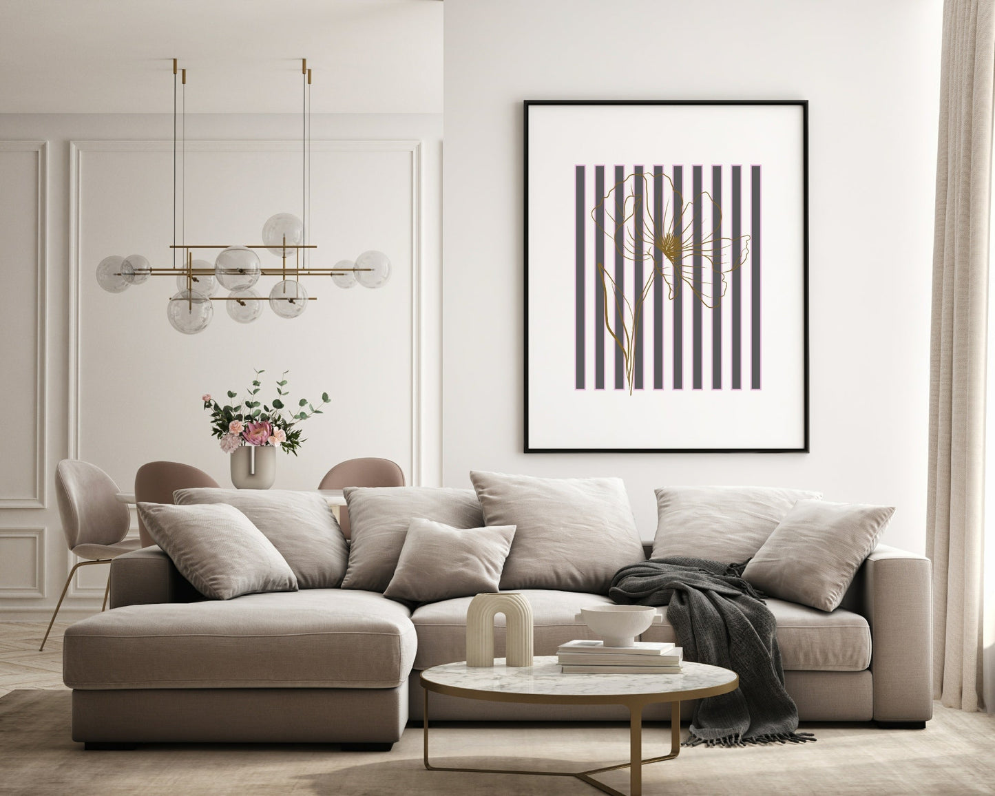 Floral Stripes Wall Art Prints | Various Colours Available