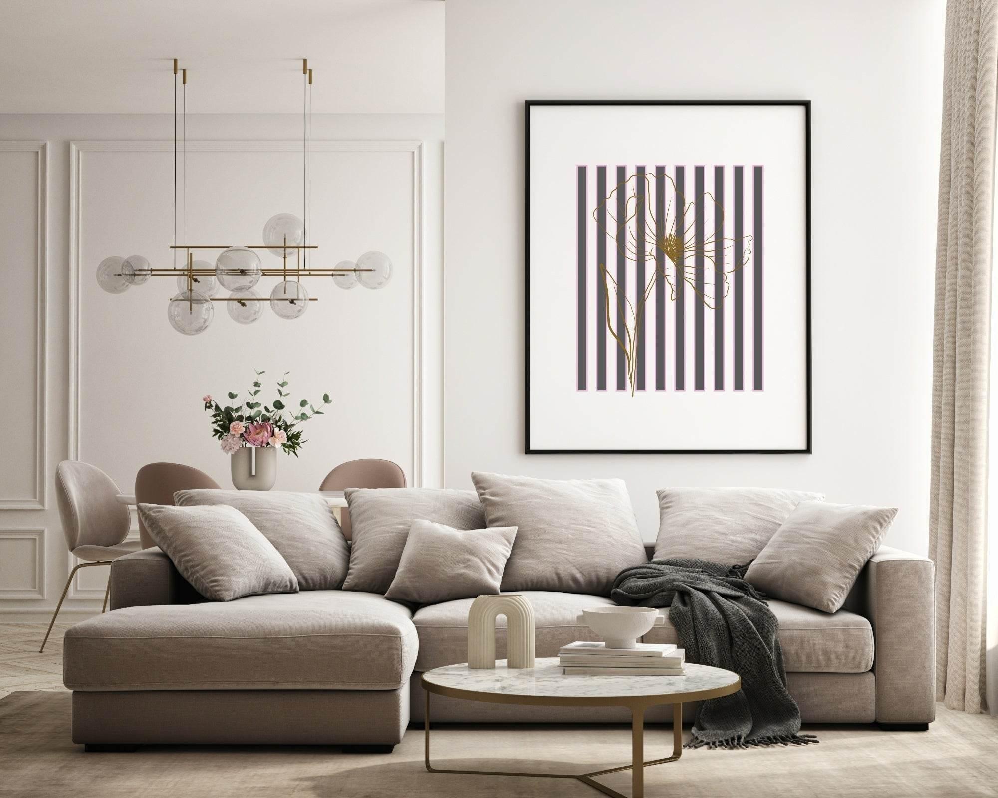 Floral Stripes Wall Art Prints | Various Colours Available - Larosier Prints