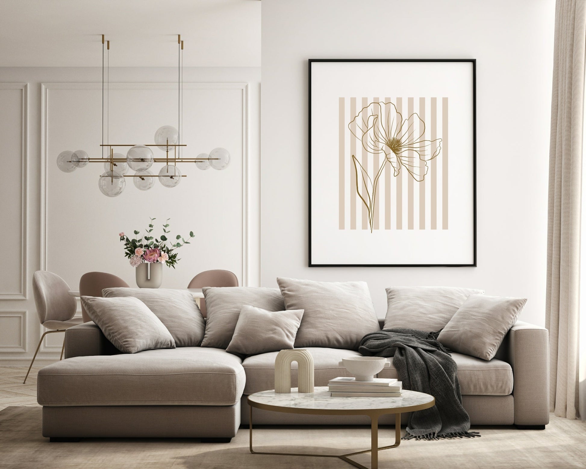 Floral Stripes Wall Art Prints | Various Colours Available