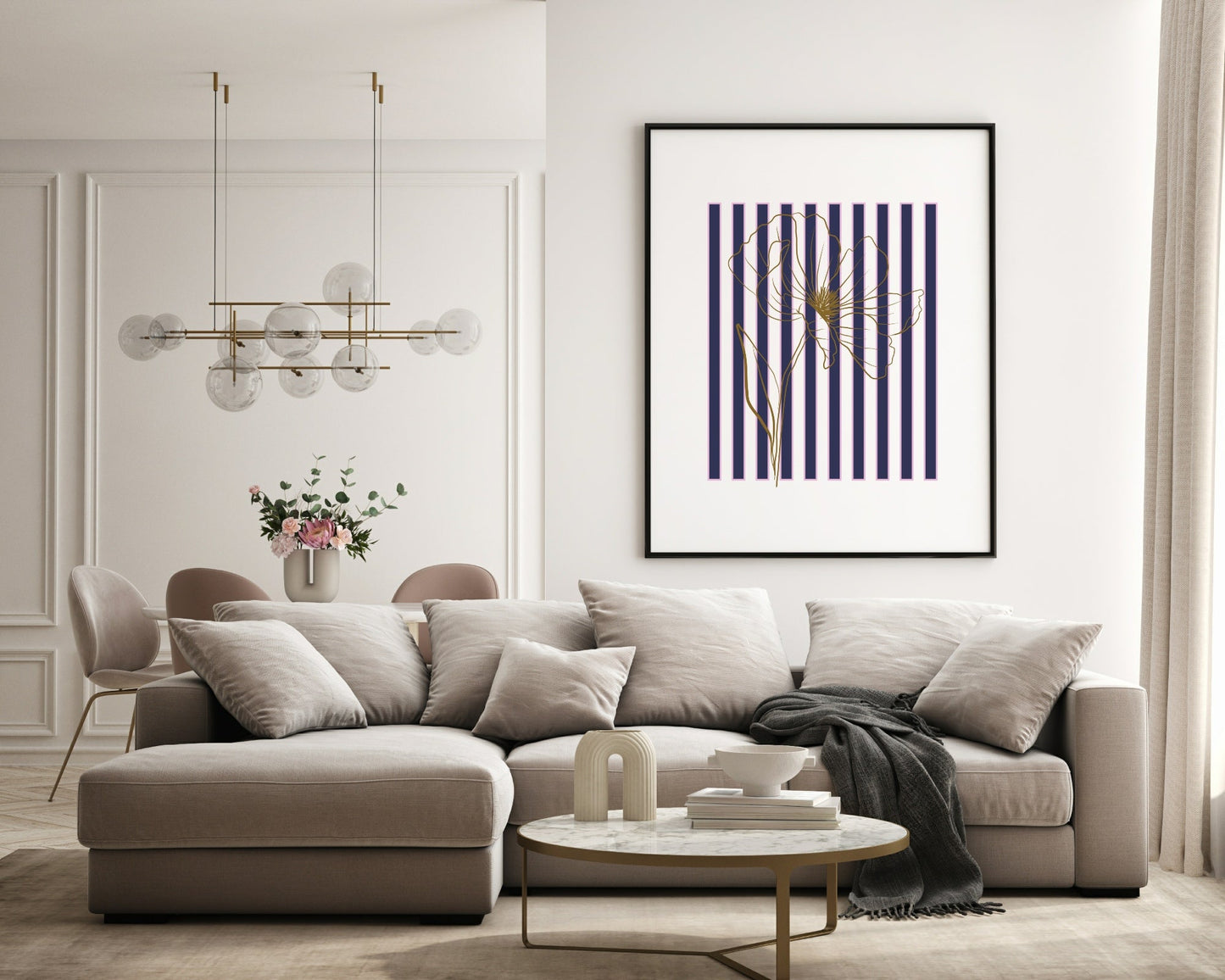 Floral Stripes Wall Art Prints | Various Colours Available