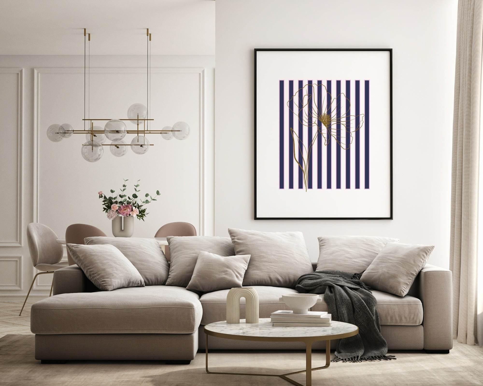 Floral Stripes Wall Art Prints | Various Colours Available - Larosier Prints