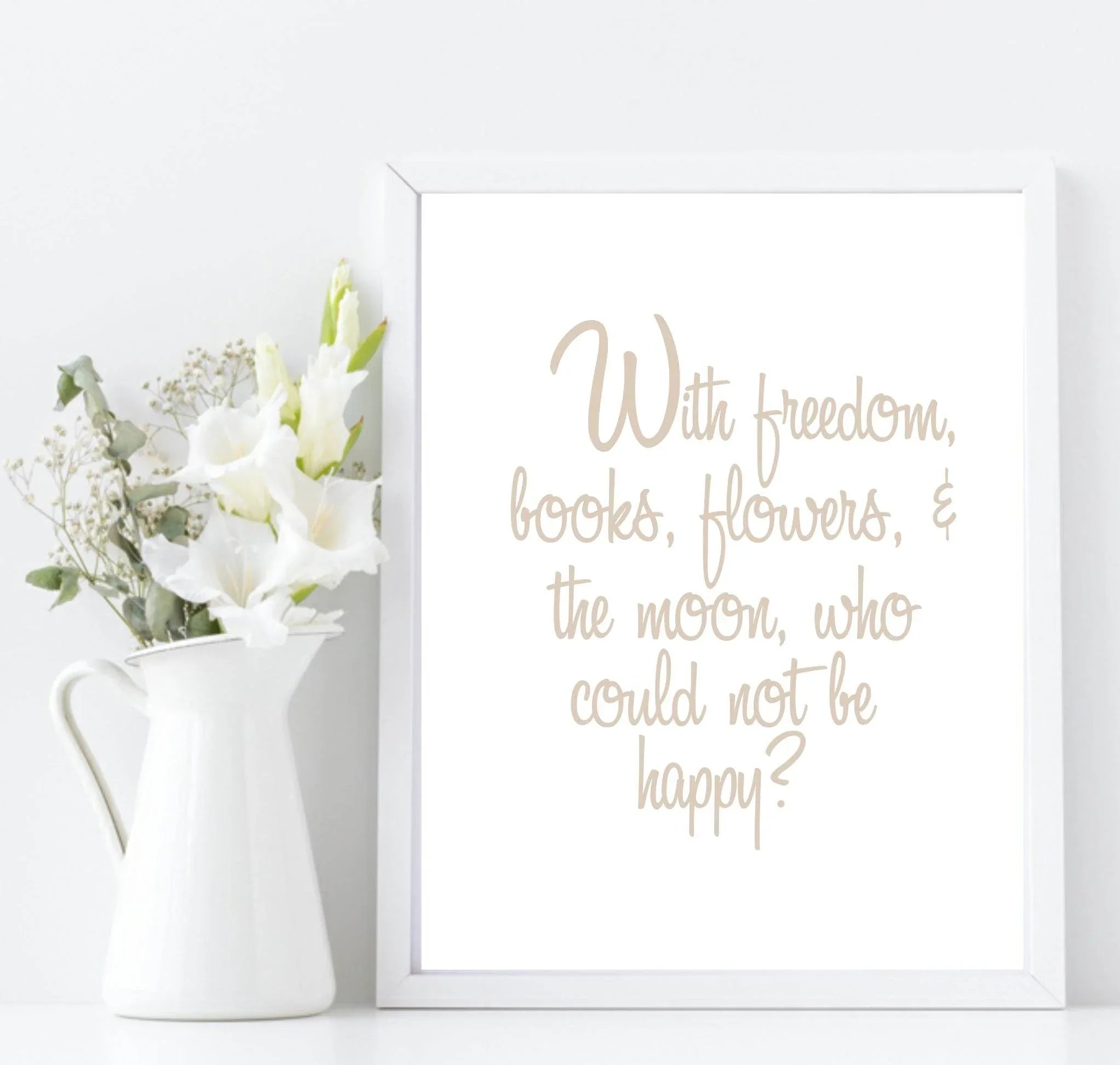 Freedom, Books, Flowers & The Moon Print | Inspirational Wall Art | Customisable - Larosier Prints