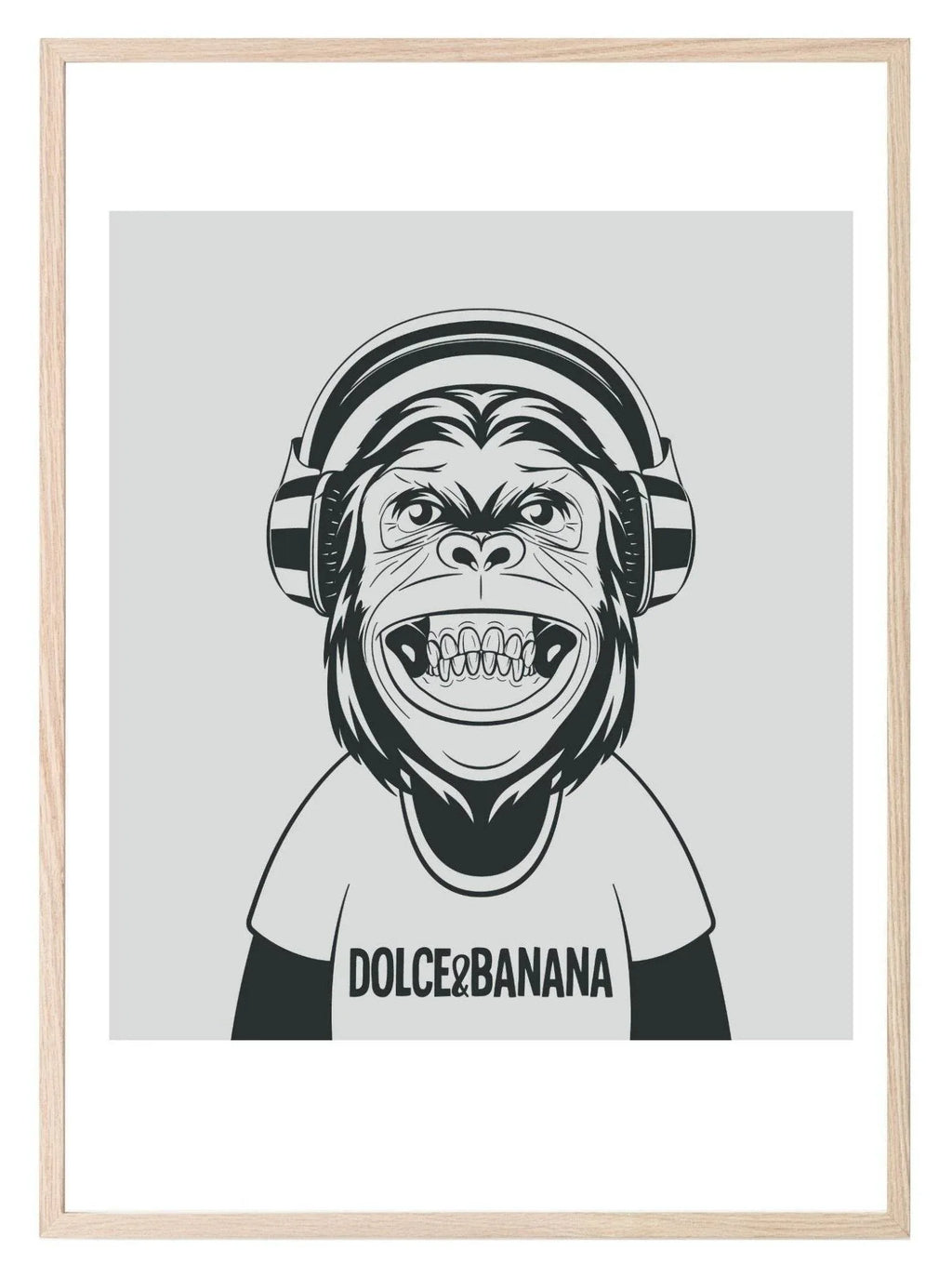 Fun Animal & Fashion Music Print | Happy Monkey wearing Dolce & Banana T-Shirt & Headphones - Larosier Prints