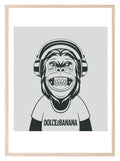 Fun Animal & Fashion Music Print | Happy Monkey wearing Dolce & Banana T-Shirt & Headphones - Larosier Prints