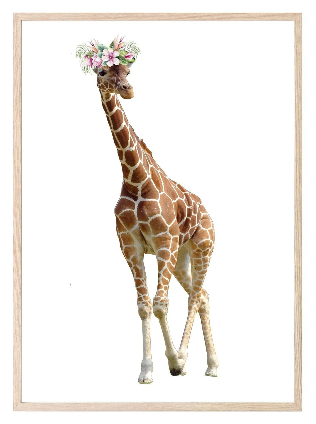 Giraffe With Floral Crown Print | Kids Animal Wall Art - Larosier Prints