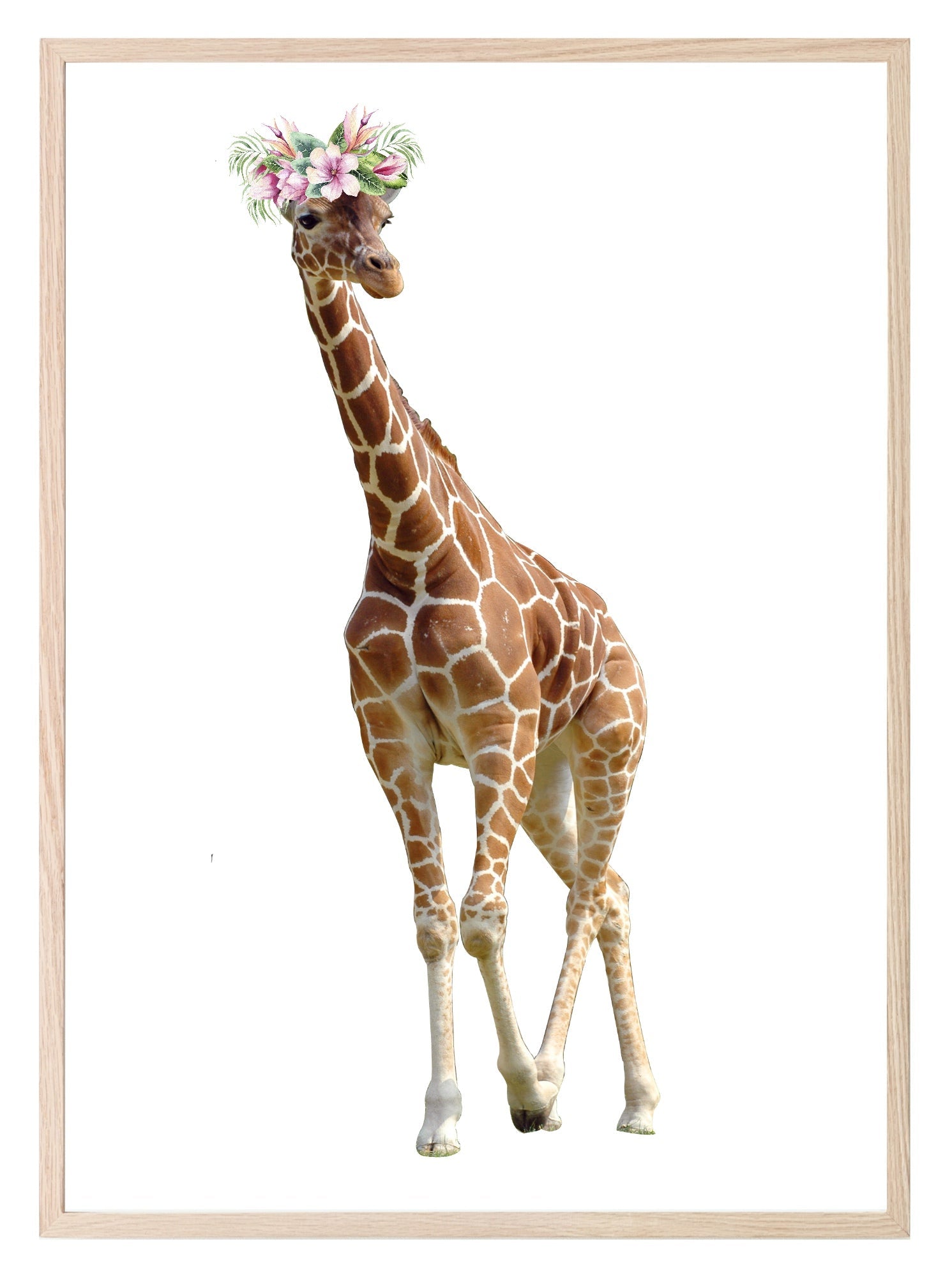 Giraffe With Floral Crown Print | Kids Animal Wall Art