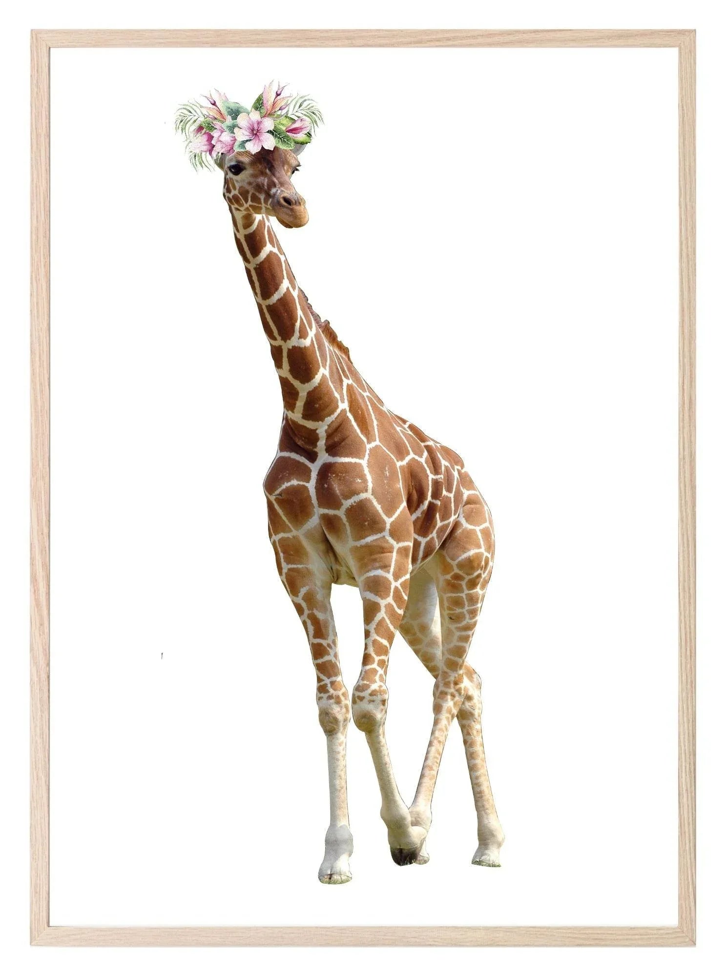 Giraffe With Floral Crown Print | Kids Animal Wall Art - Larosier Prints