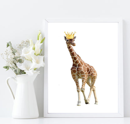 Giraffe With Gold Crown Print | Animal Wall Art