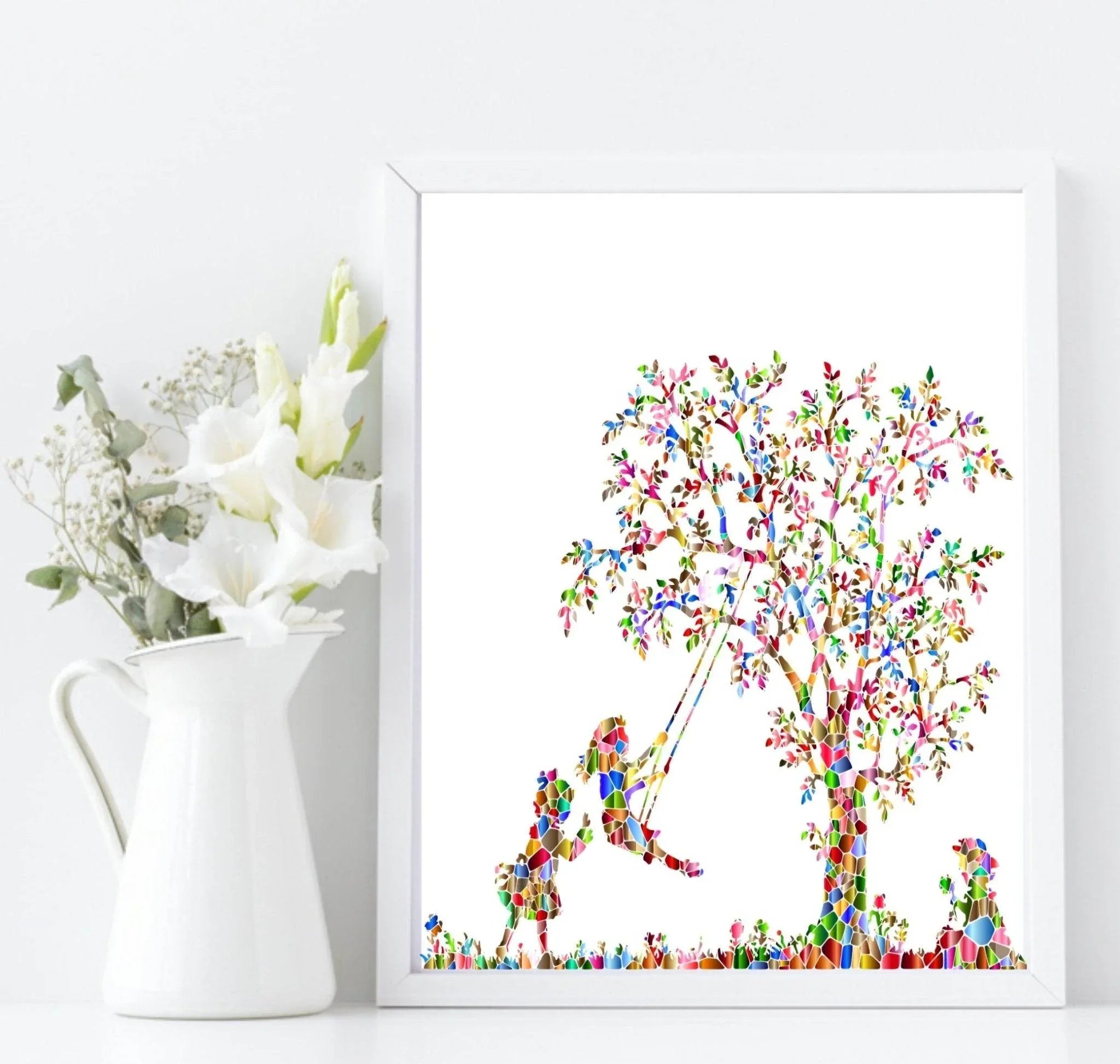 Girl On A Swing | Bright Kids Wall Art - Larosier Prints