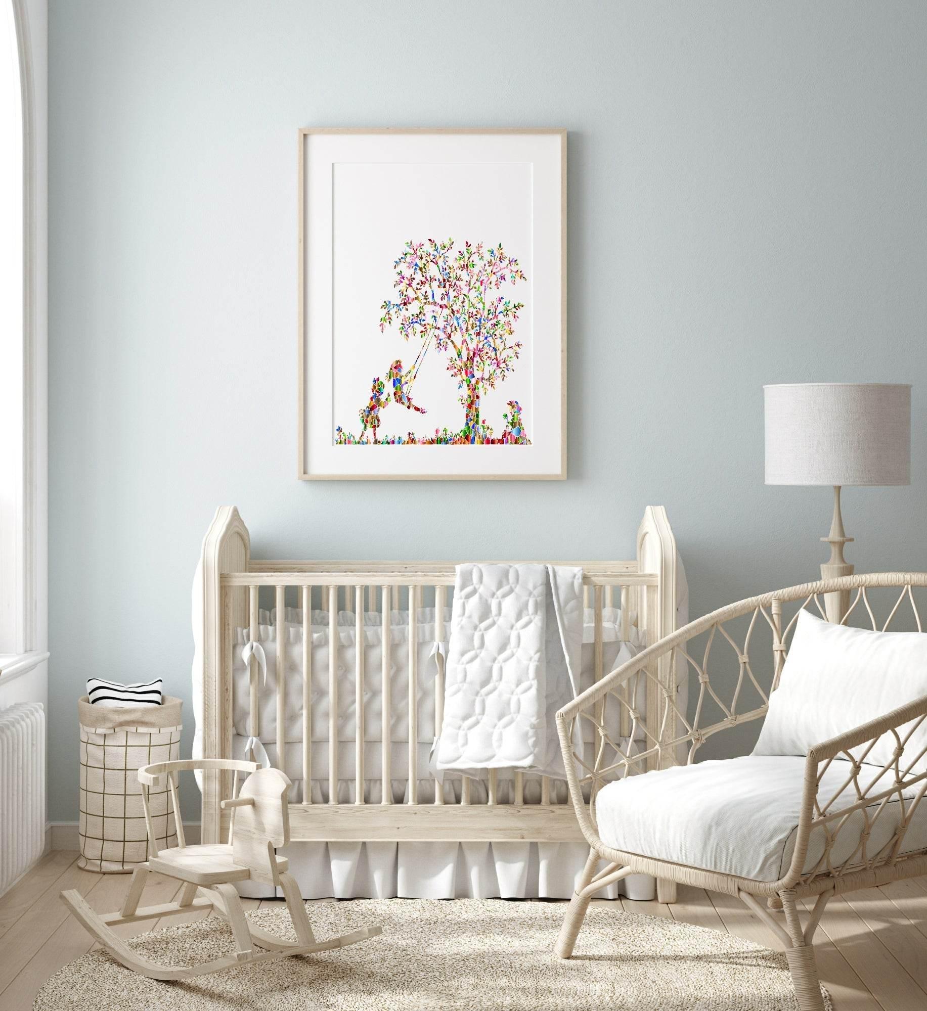 Girl On A Swing | Bright Kids Wall Art - Larosier Prints