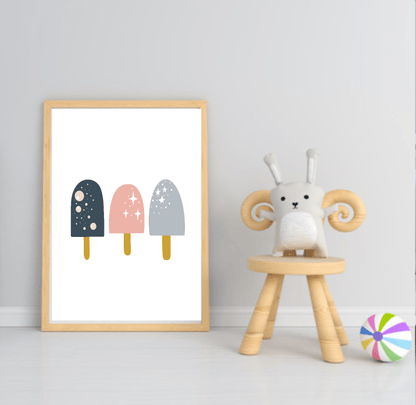 Girls Modern Rainbow Magic Prints | Collection Of Nursery and Playroom Wall Art Ice Lollies