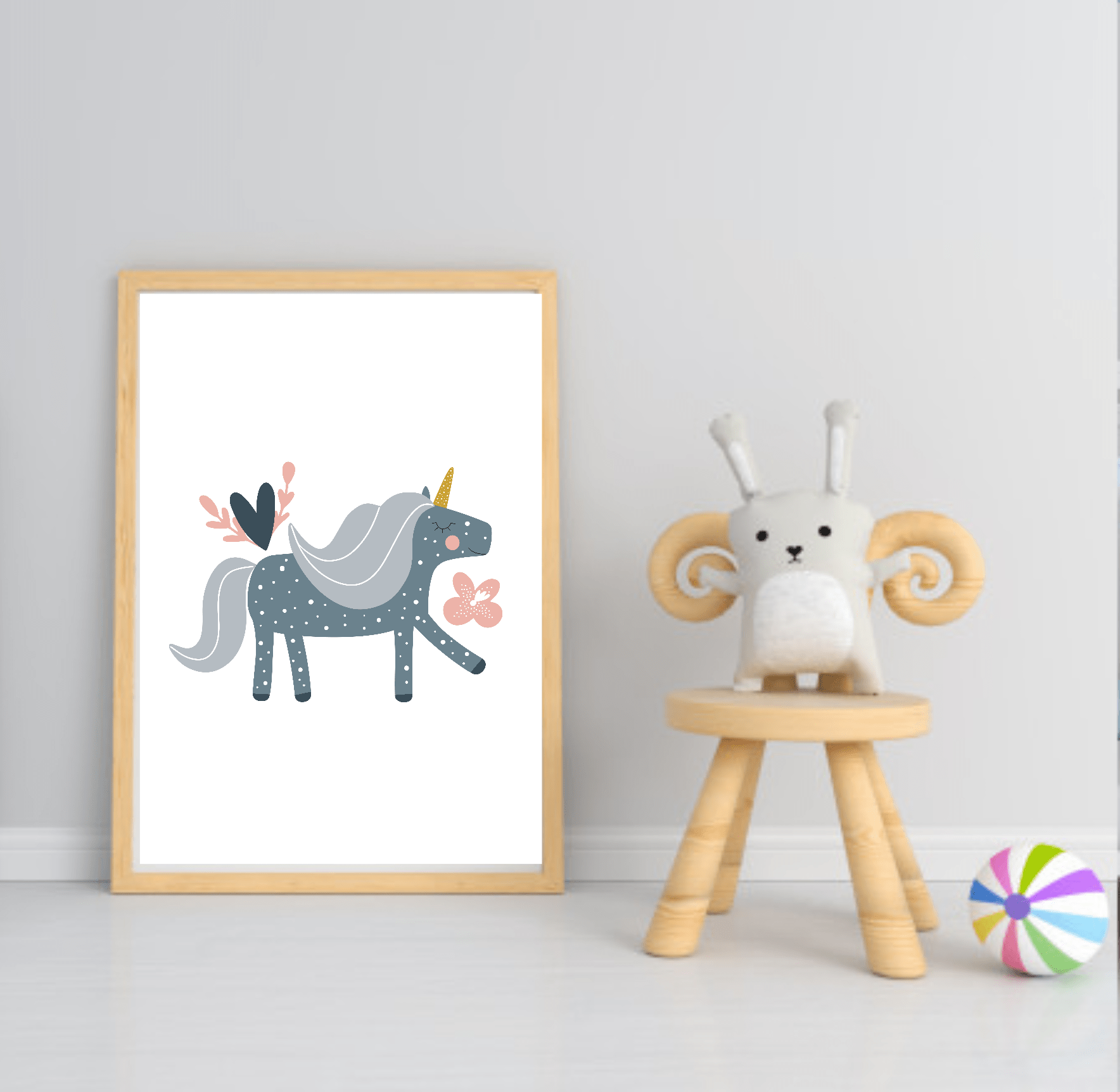 Girls Modern Rainbow Magic Prints | Collection Of Nursery and Playroom Wall Art Blue Unicorn