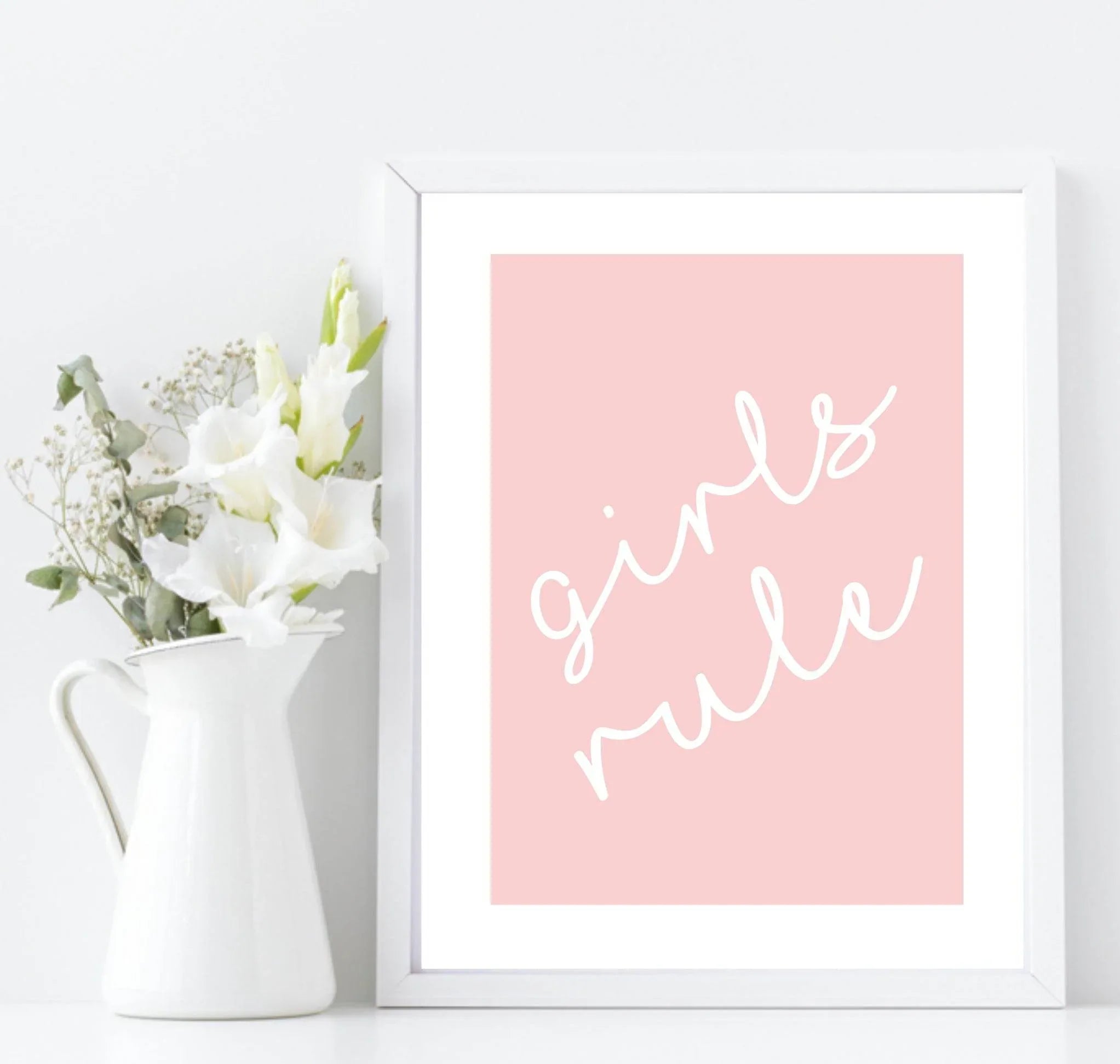 Girls Rule Print | Pink Wall Art | Customisable - Larosier Prints