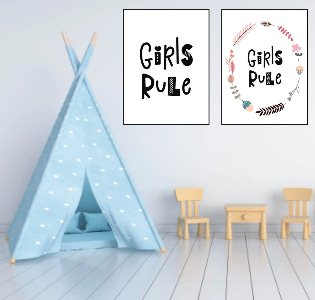 Girls Rule Print | With Or Without Border | Scandi Inspired Kids Wall Art - Larosier Prints
