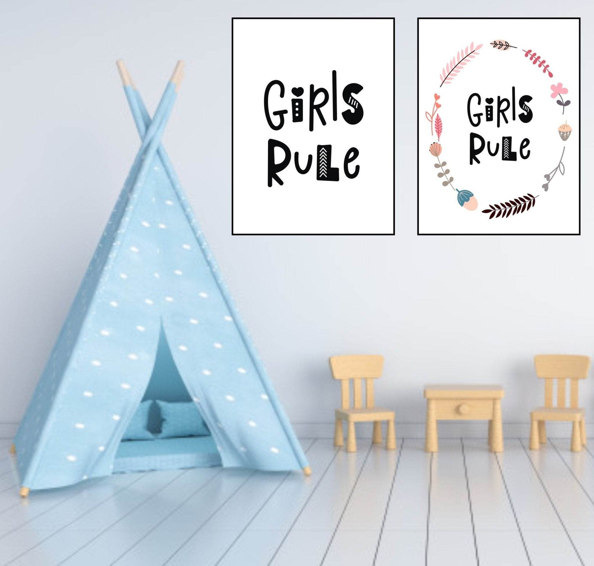 Girls Rule Print | With Or Without Border | Scandi Inspired Kids Wall Art