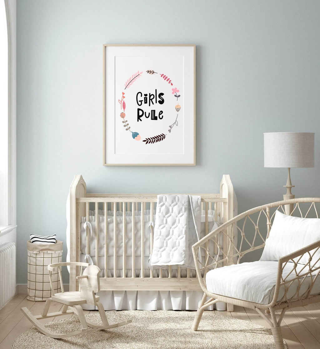 Girls Rule Print | With Or Without Border | Scandi Inspired Kids Wall Art - Larosier Prints