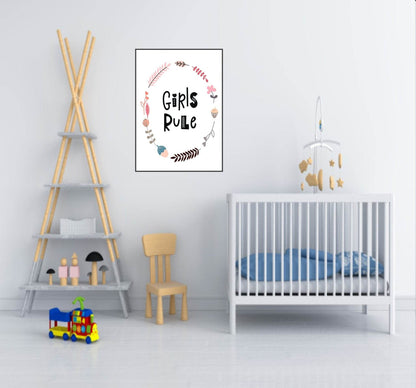 Girls Rule Print | With Or Without Border | Scandi Inspired Kids Wall Art