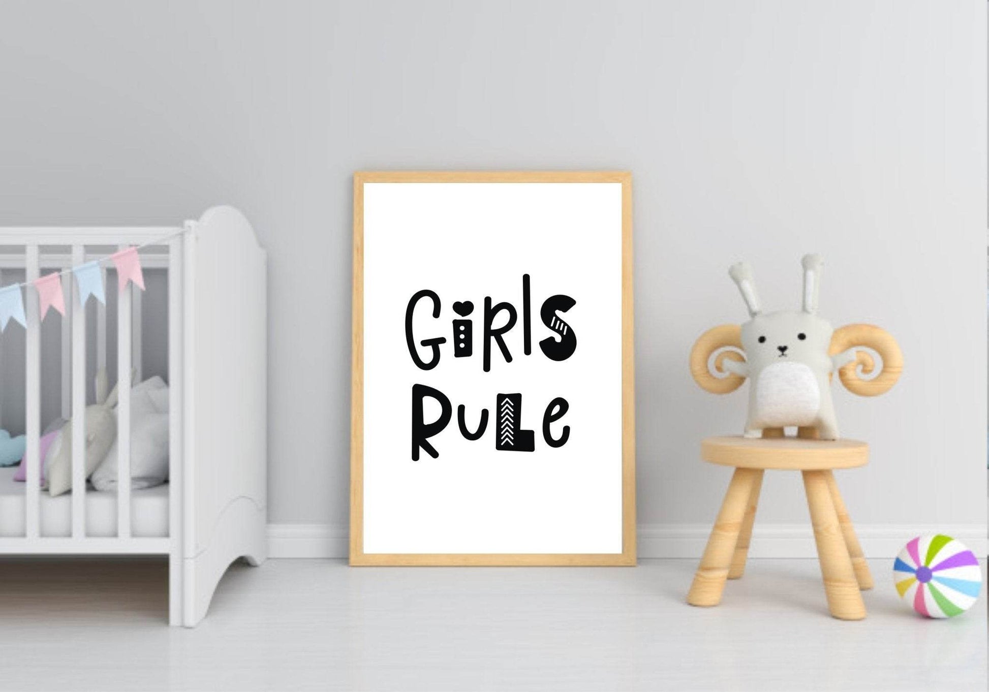 Girls Rule Print | With Or Without Border | Scandi Inspired Kids Wall Art