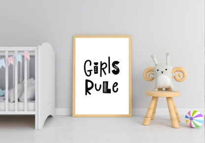 Girls Rule Print | With Or Without Border | Scandi Inspired Kids Wall Art