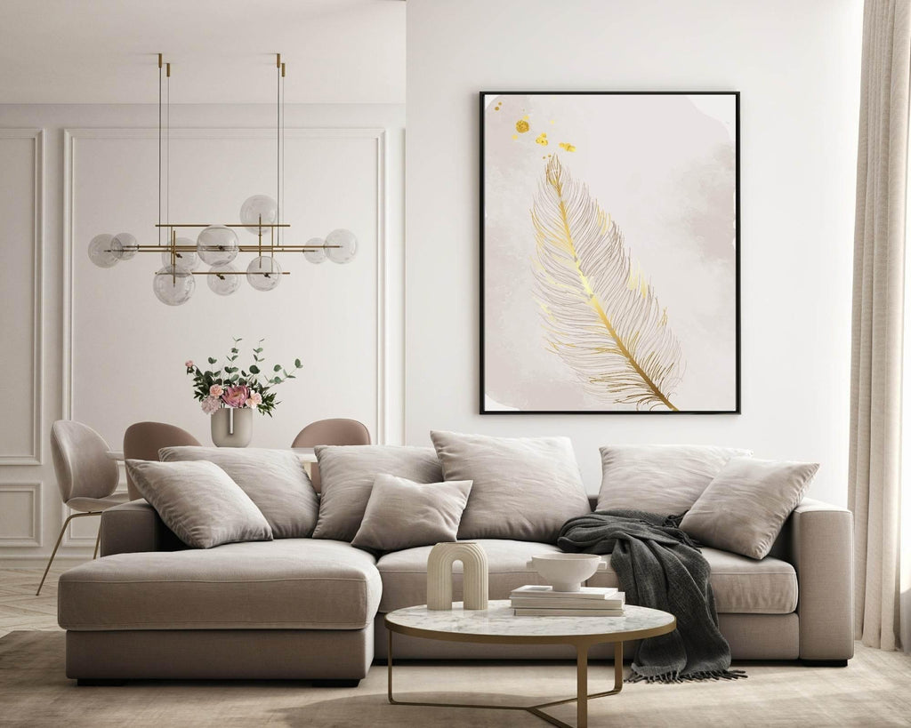 Gold Feather Print | Golden Wall Art - Larosier Prints