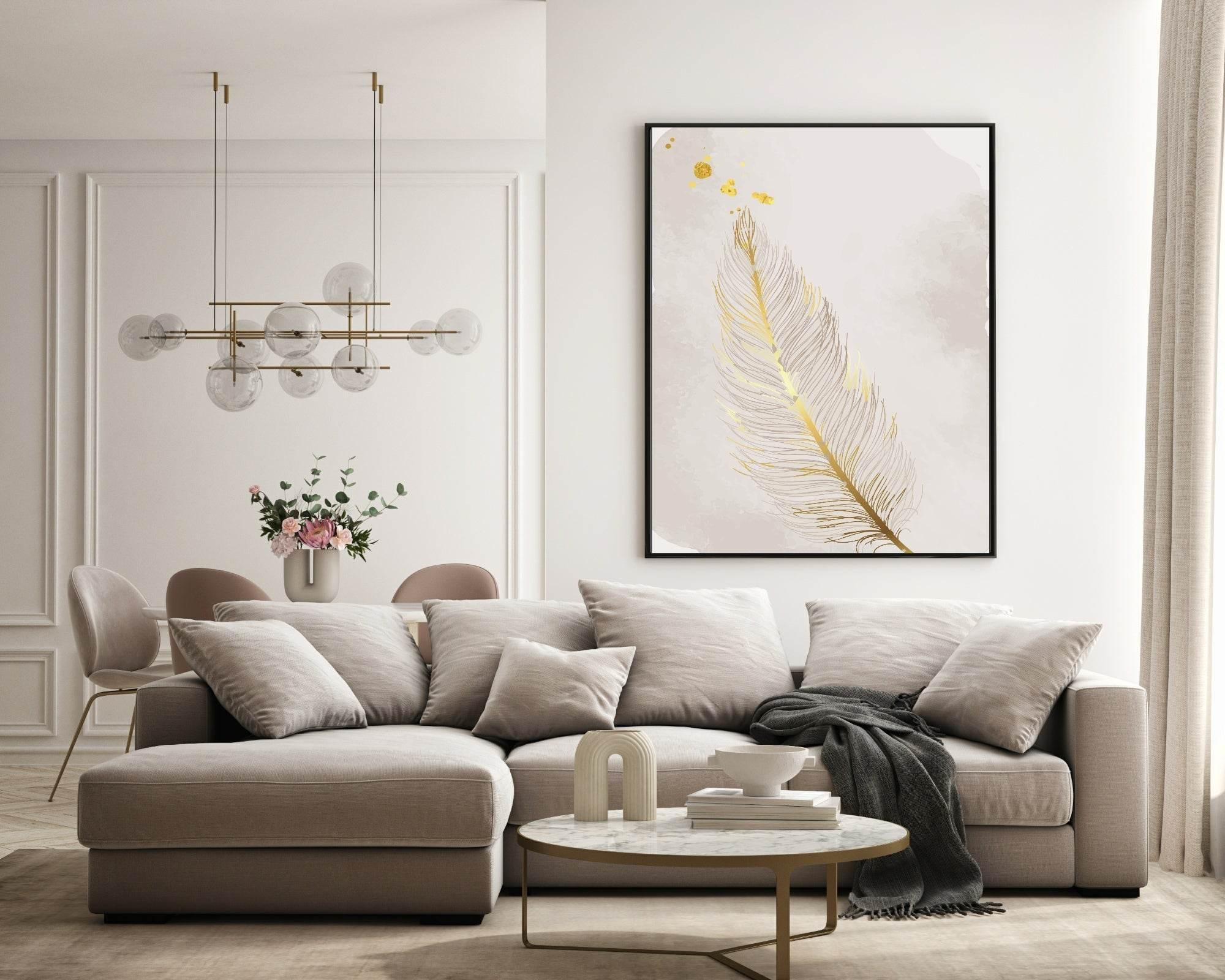 Gold Feather Print | Golden Wall Art - Larosier Prints