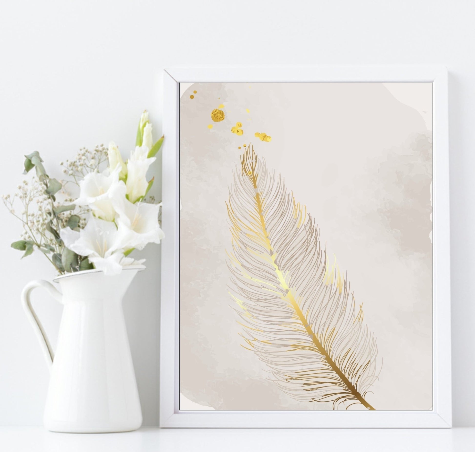 Gold Feather Print | Golden Wall Art