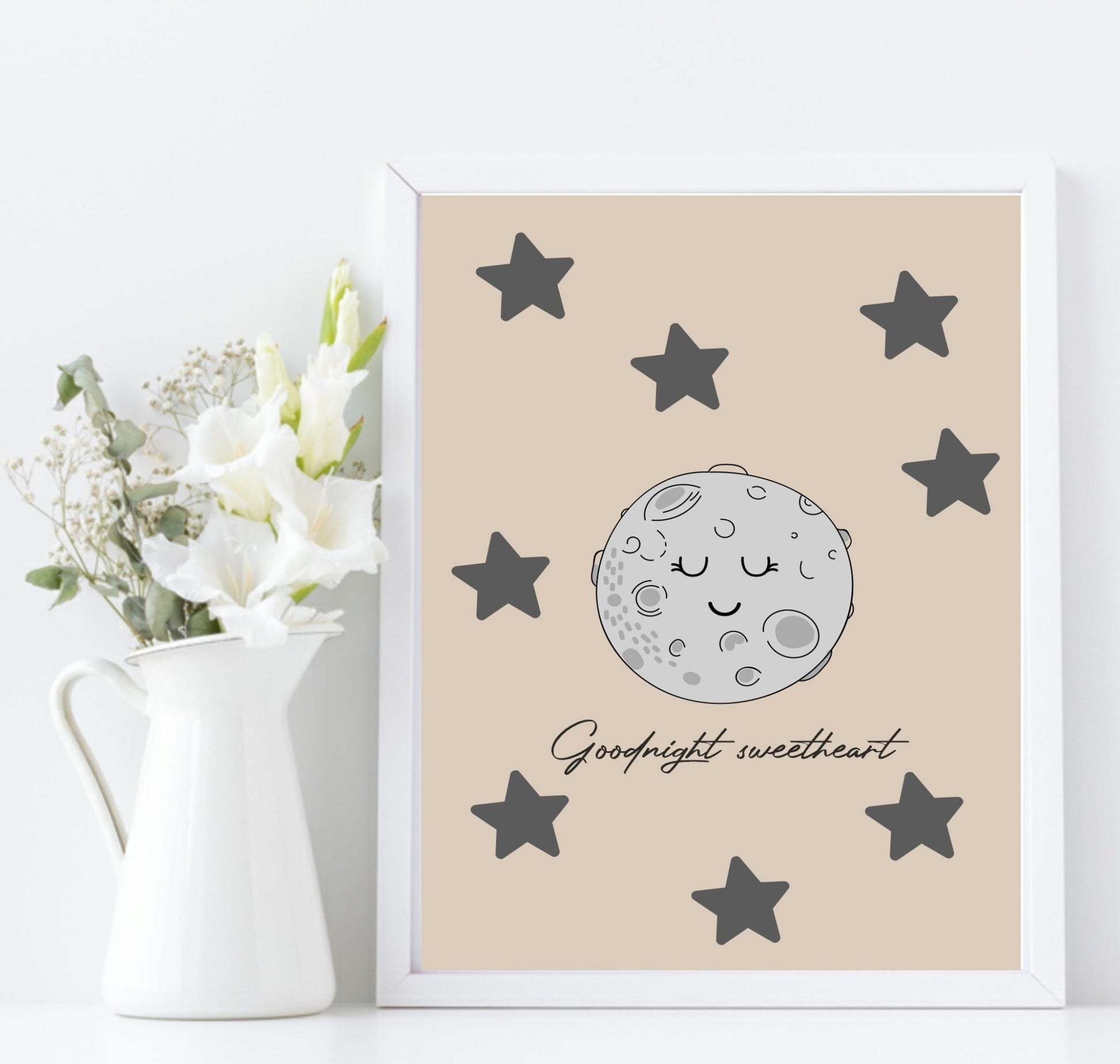 Goodnight Sweetheart Moon Print | Nursery Wall Art