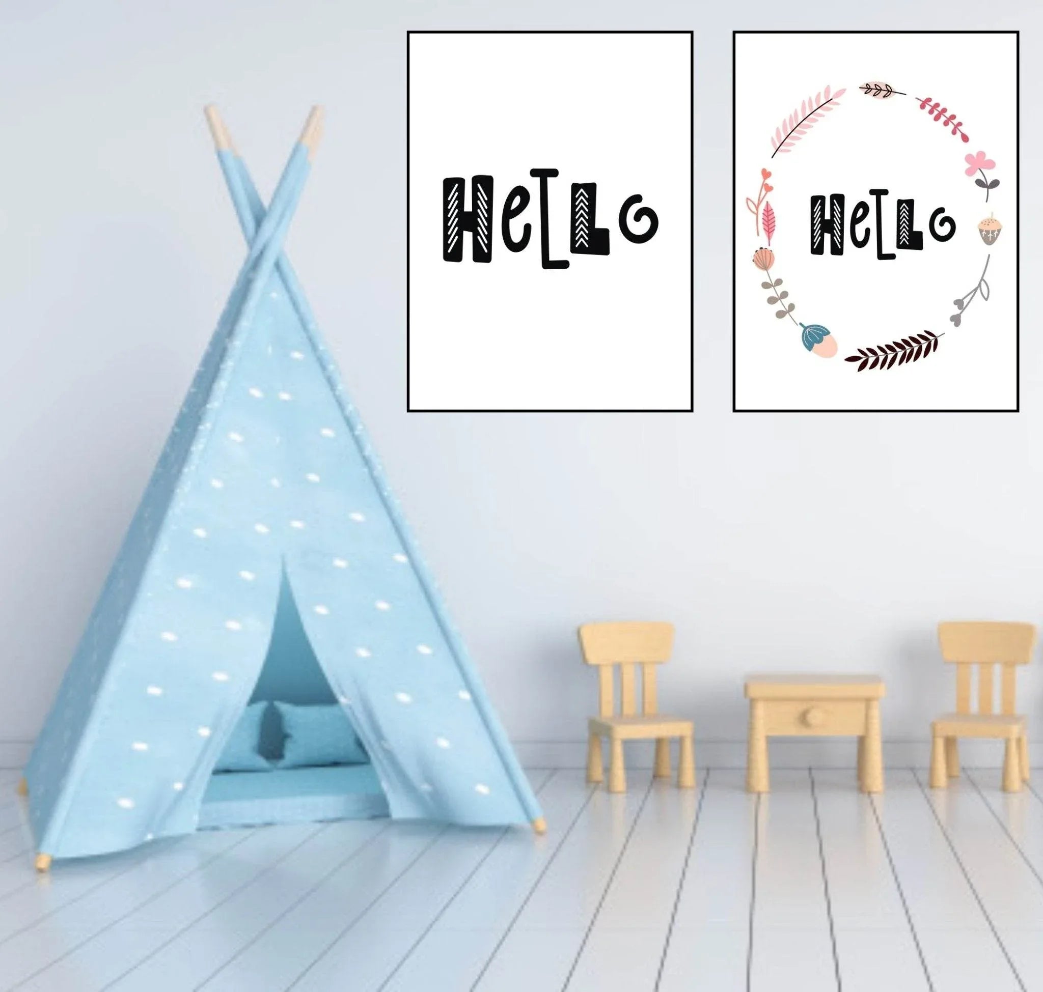 Hello Print | With Or Without Border | Scandi Inspired Kids Wall Art - Larosier Prints