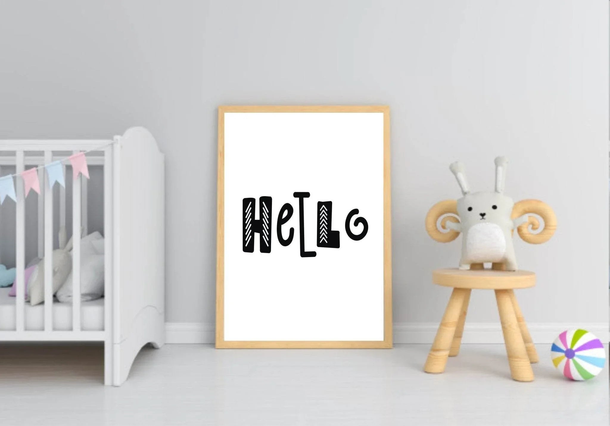 Hello Print | With Or Without Border | Scandi Inspired Kids Wall Art - Larosier Prints