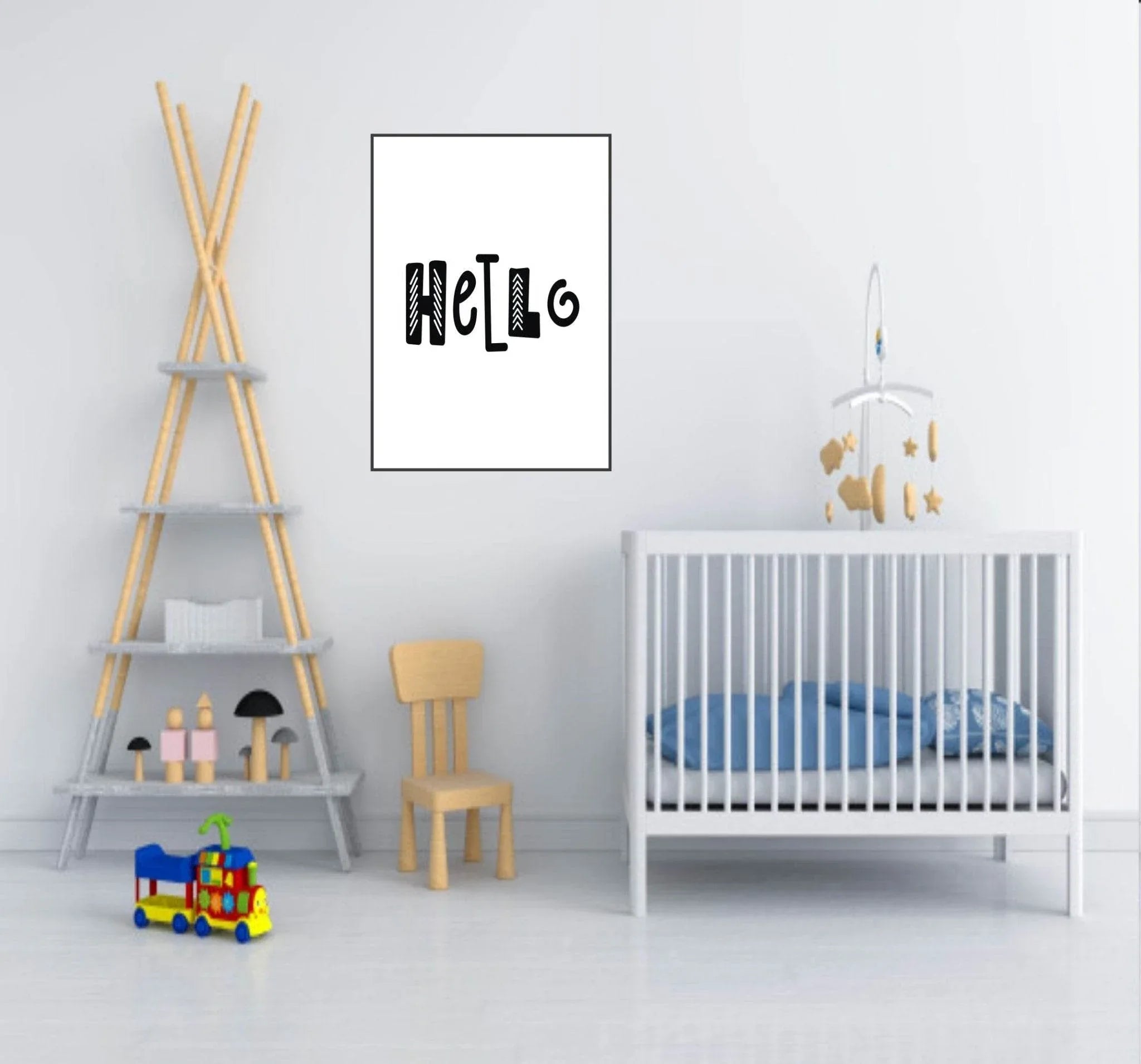 Hello Print | With Or Without Border | Scandi Inspired Kids Wall Art - Larosier Prints