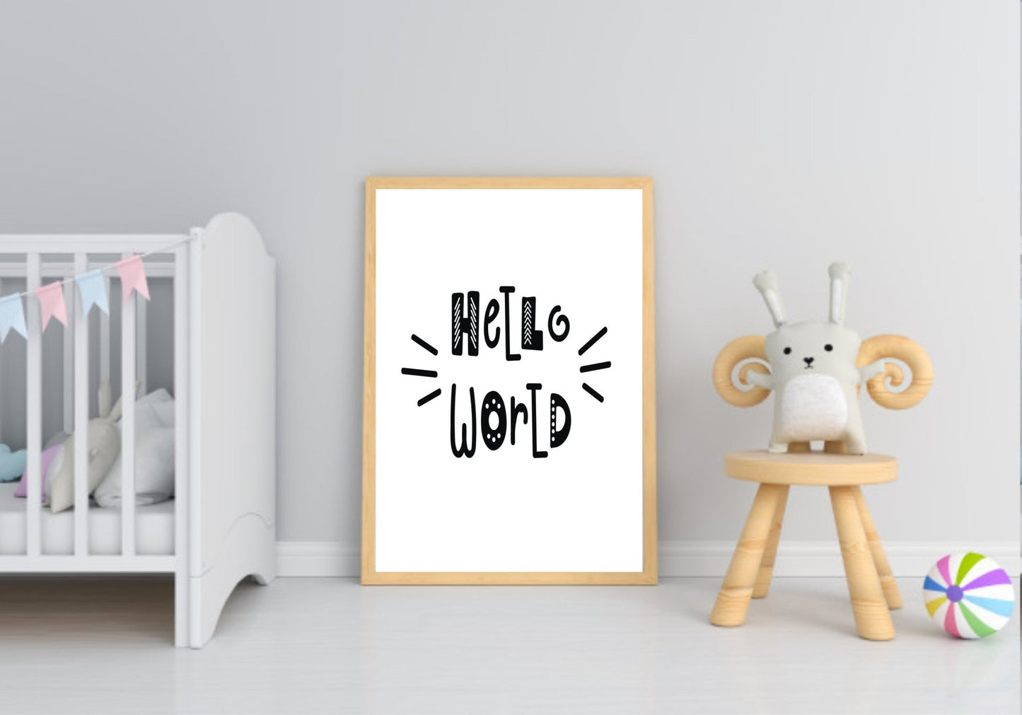 Hello World Print | Scandi Inspired Kids Wall Art Without Wreath