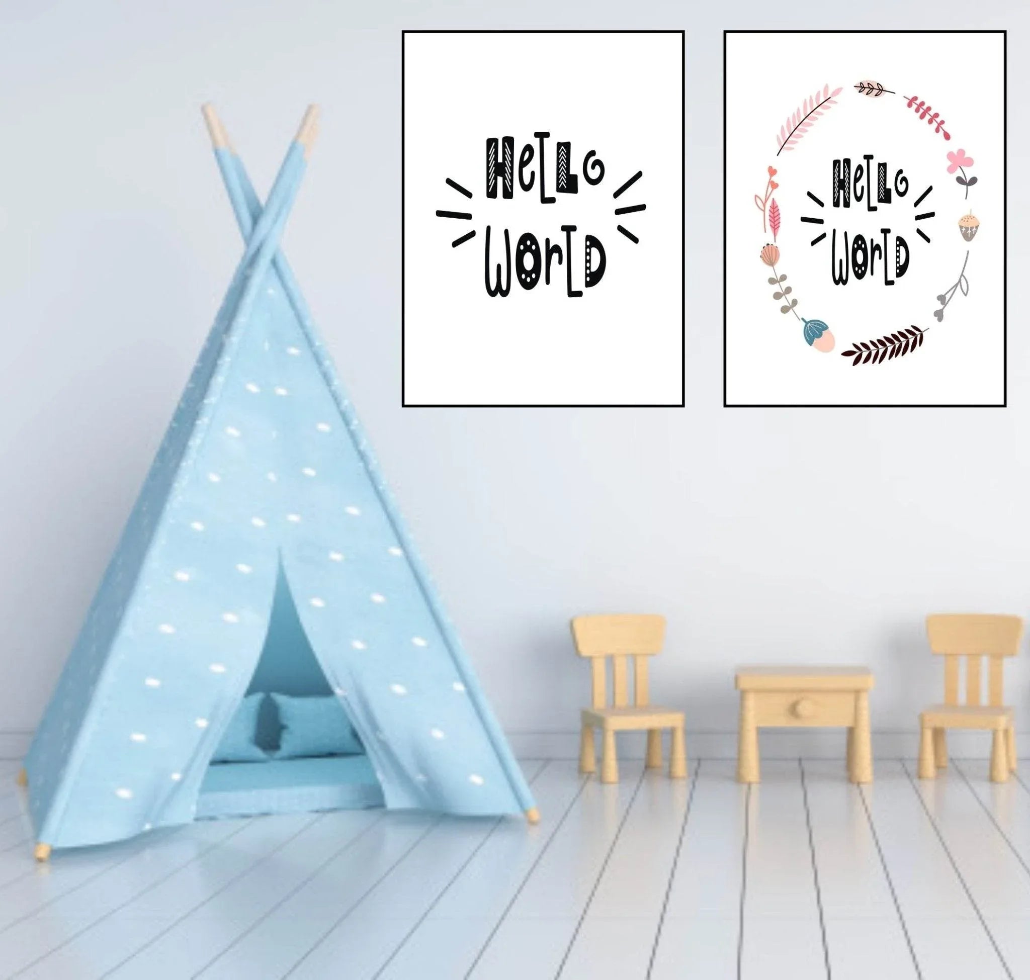 Hello World Print | Scandi Inspired Kids Wall Art - Larosier Prints