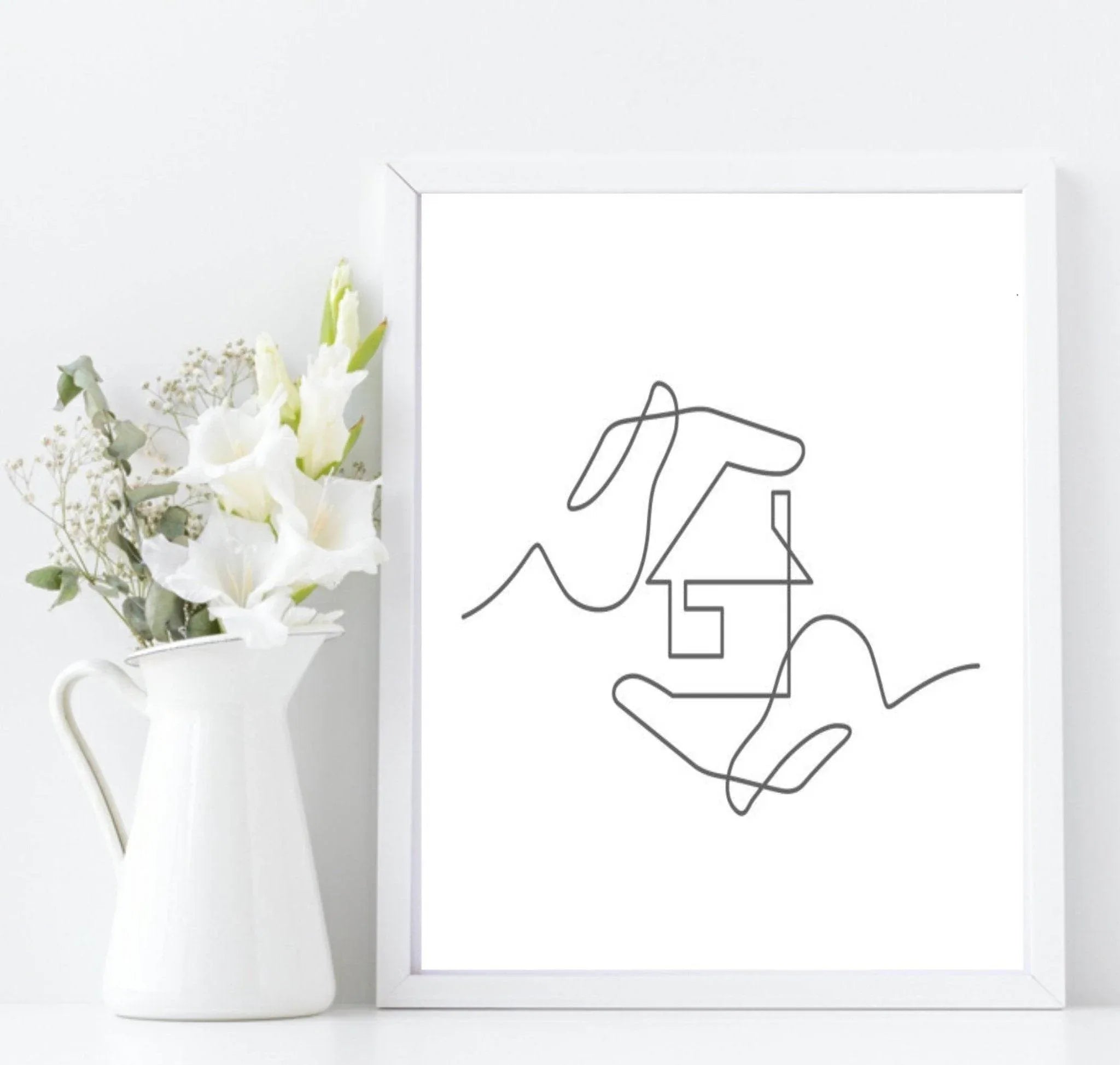 Home Line Art Print | Monochrome Abstract House Wall Art - Larosier Prints