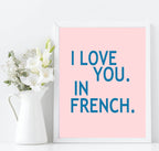I Love You In French Prints | Set of 2 | Over The Bed Couple Wall Art | Customisable - Larosier Prints