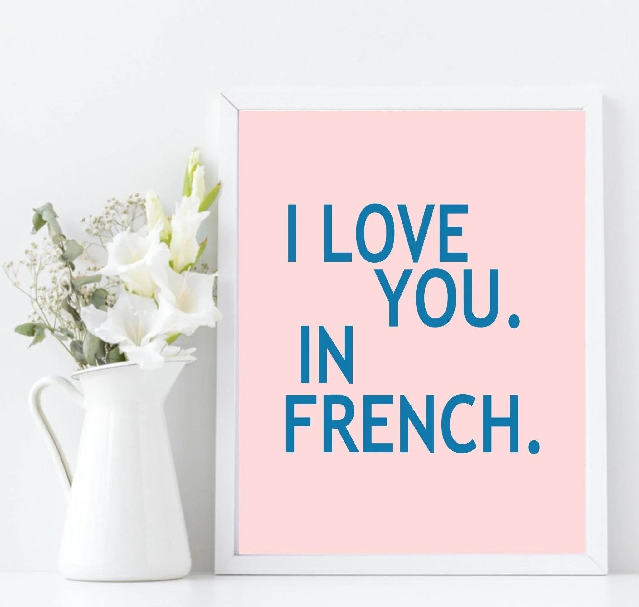 I Love You In French Prints | Set of 2 | Over The Bed Couple Wall Art | Customisable - Larosier Prints