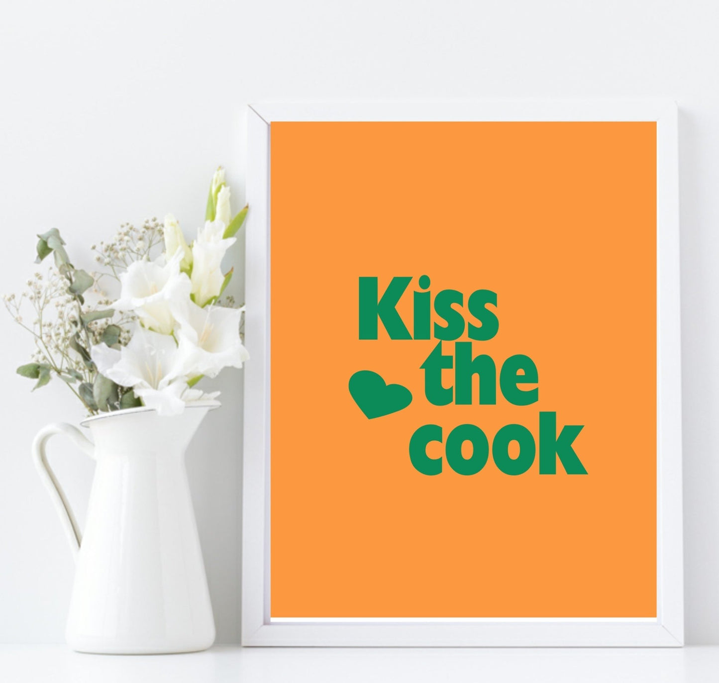 Kiss The Cook Print | Bright Kitchen Wall Art | Customisable