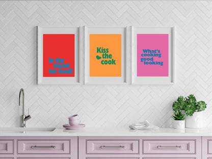 Kiss The Cook Print | Bright Kitchen Wall Art | Customisable