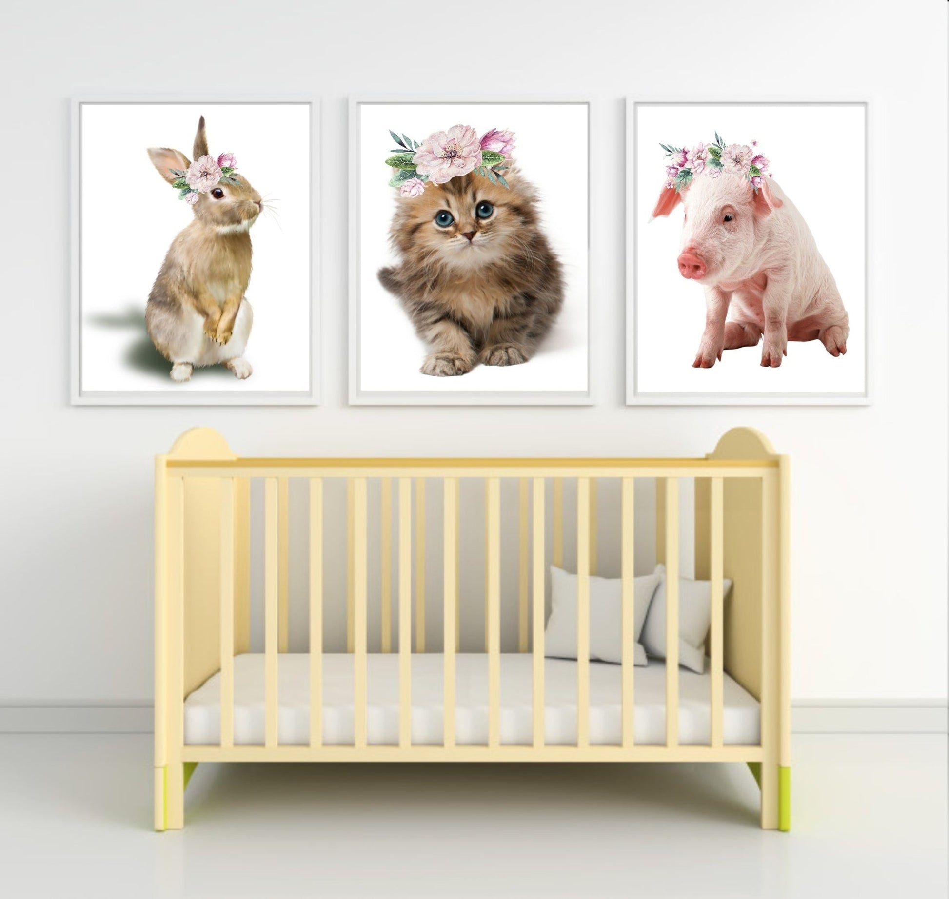 Kitten With Floral Crown Print | Kids Animal Wall Art