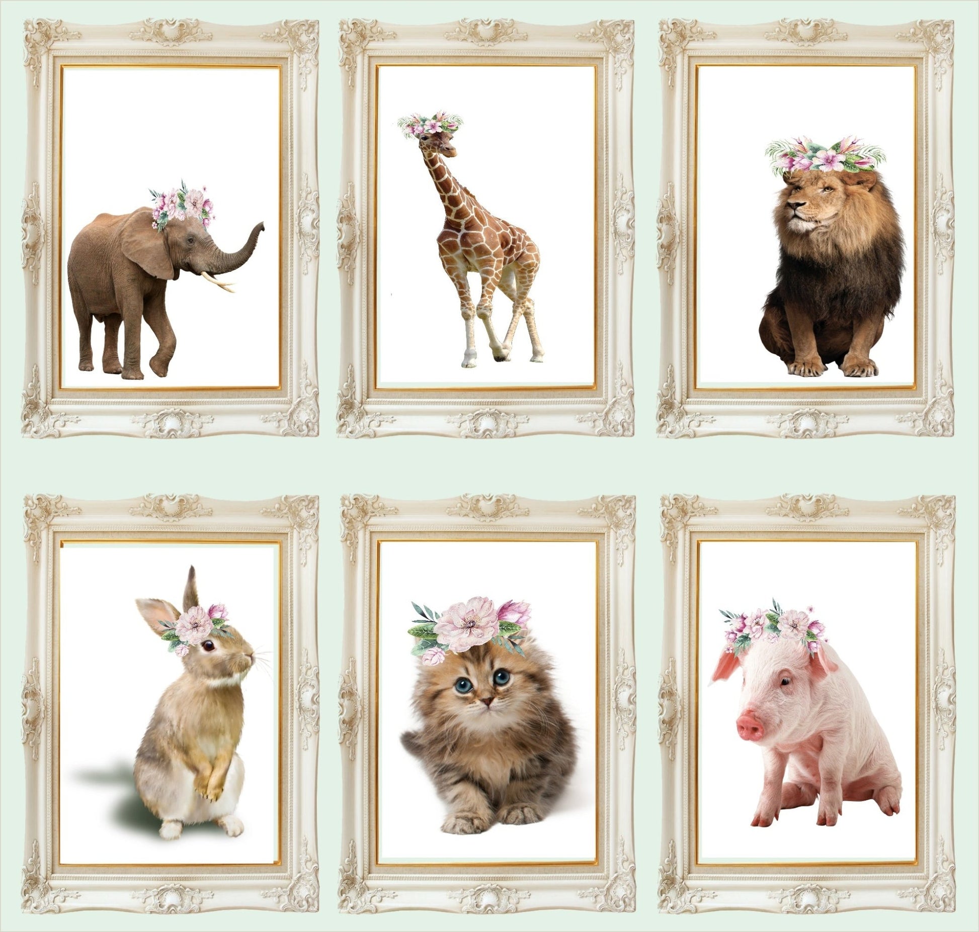 Kitten With Floral Crown Print | Kids Animal Wall Art