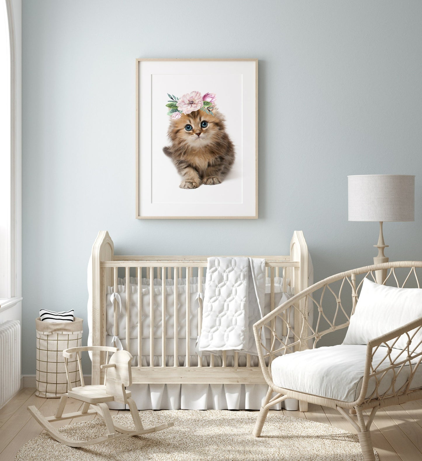 Kitten With Floral Crown Print | Kids Animal Wall Art