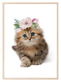 Kitten With Floral Crown Print | Kids Animal Wall Art - Larosier Prints