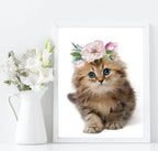 Kitten With Floral Crown Print | Kids Animal Wall Art - Larosier Prints