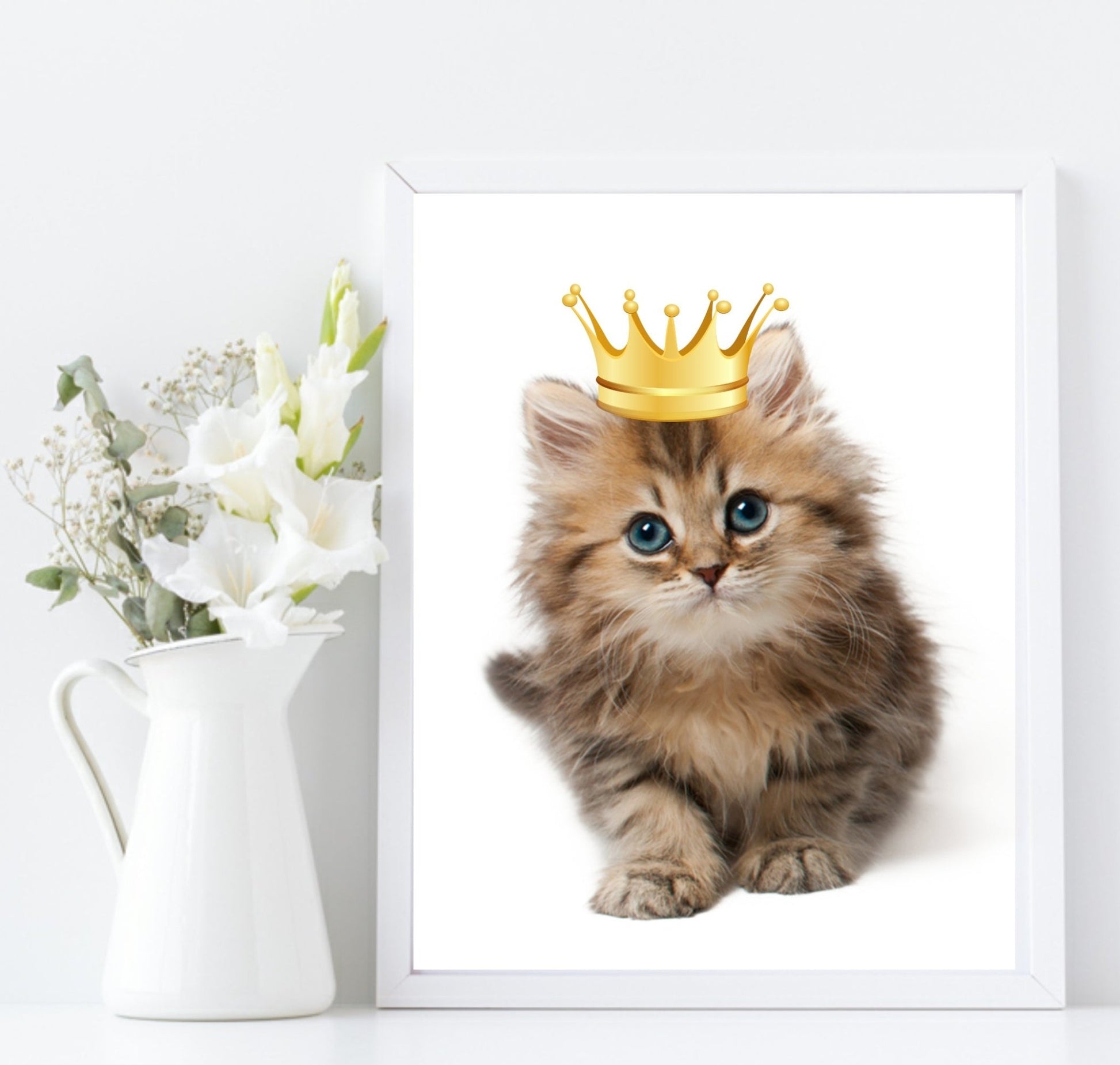 Kitten With Gold Crown Print | Animal Wall Art