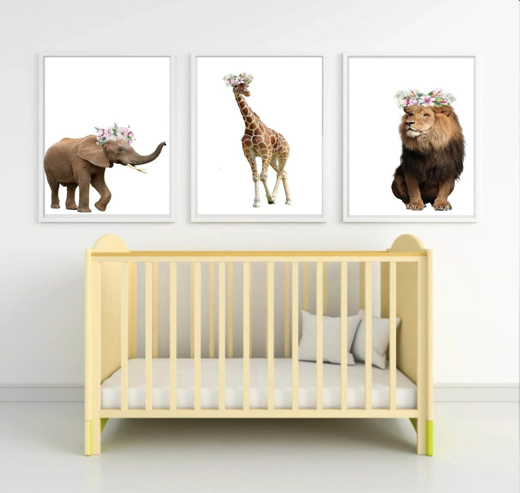Lion With Floral Crown Print | Kids Animal Wall Art - Larosier Prints
