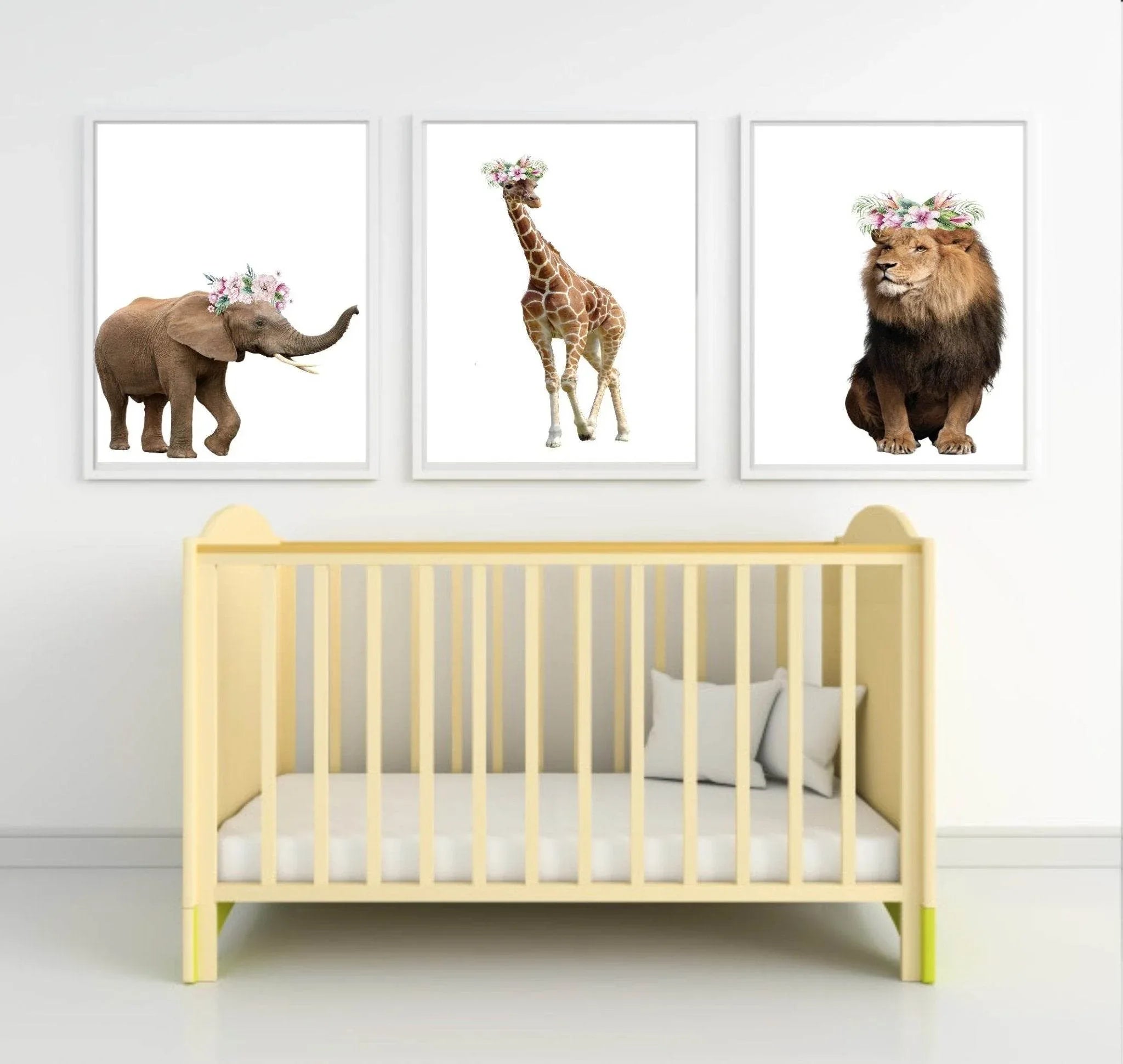 Lion With Floral Crown Print | Kids Animal Wall Art - Larosier Prints
