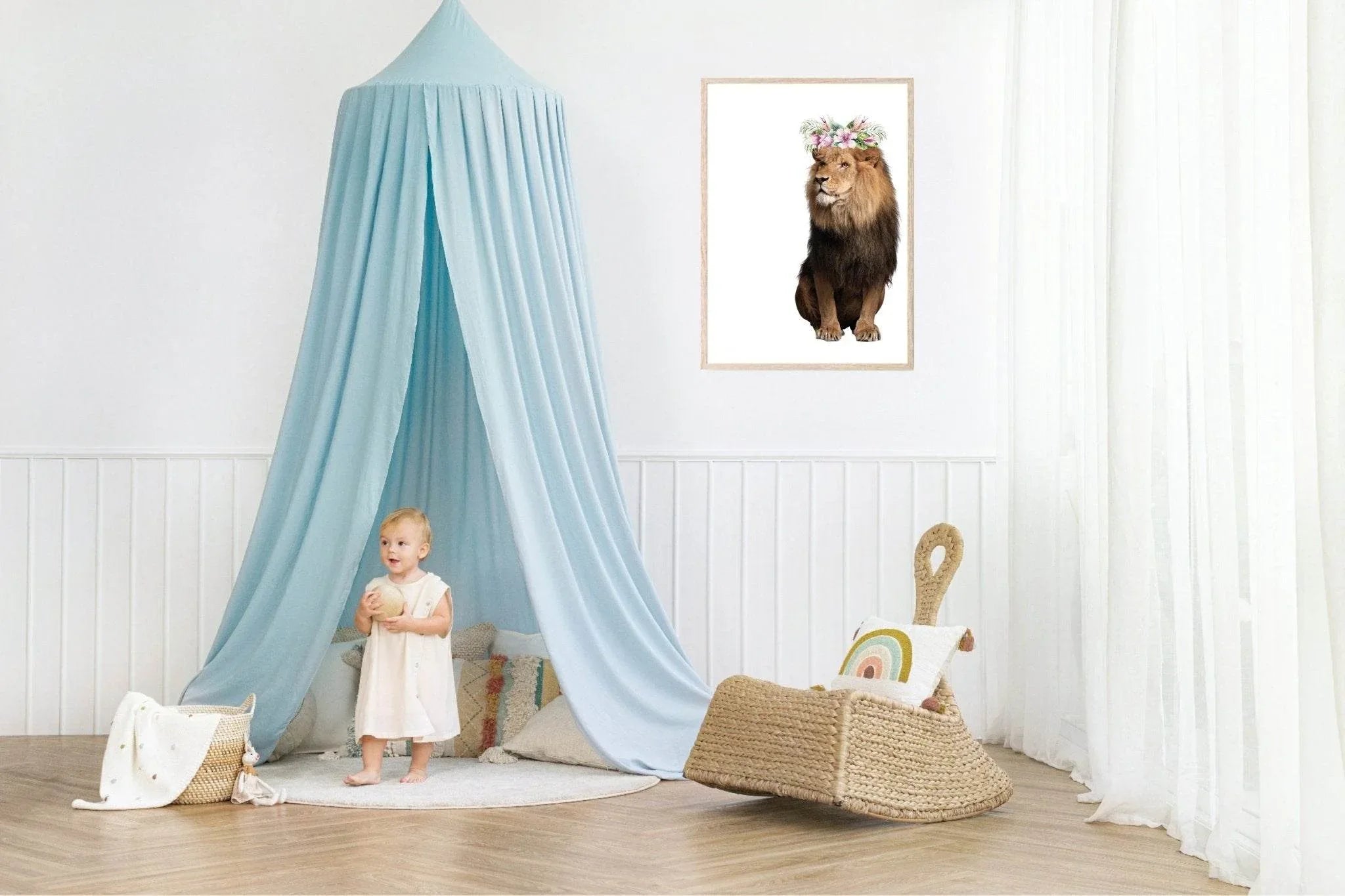 Lion With Floral Crown Print | Kids Animal Wall Art - Larosier Prints