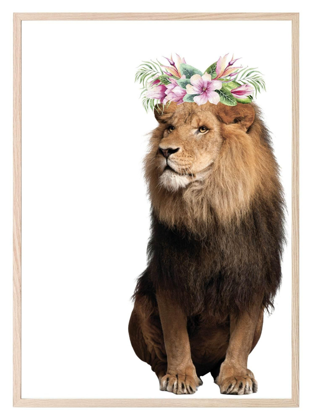 Lion With Floral Crown Print | Kids Animal Wall Art - Larosier Prints