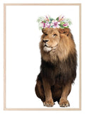 Lion With Floral Crown Print | Kids Animal Wall Art - Larosier Prints
